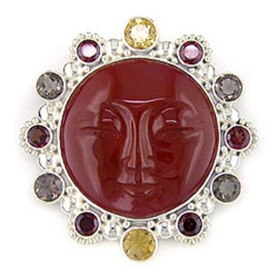 Red Jasper Goddess, Smoky Quartz, Citrine & Garnet Pin-Pendant