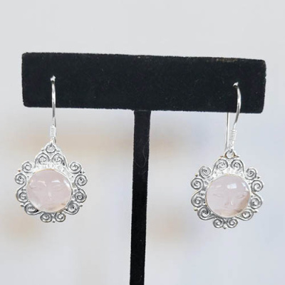 Ornate Sterling Silver Rose Quartz Goddess Earrings (12mm)