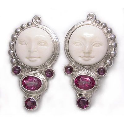 Goddess Clip on Earrings with Passion Pink Topaz and Rhodolite