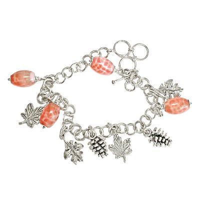 Fire Agate with Leaves Charm Bracelet